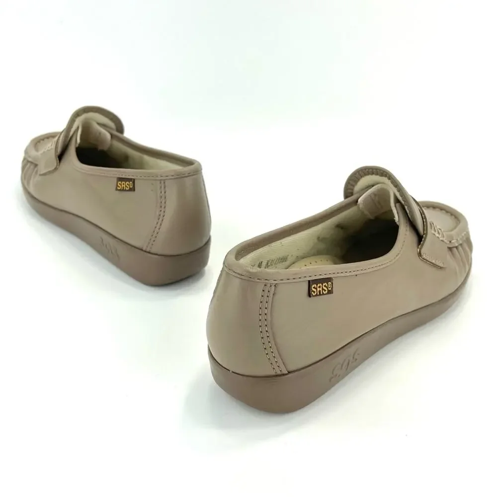 SAS Women Casual Penny Loafer Size 6.5 Tan Genuine Leather Comfort Low Wedge